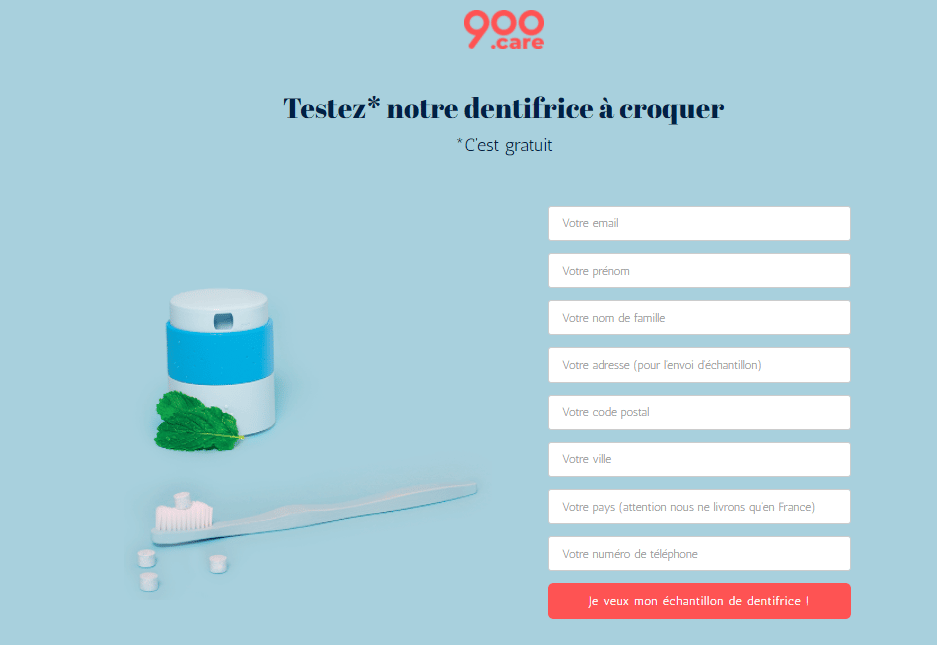 Echantillon gratuit de dentifrice à croquer 900.care sur testez-gratuitement-dentifrice.900.care