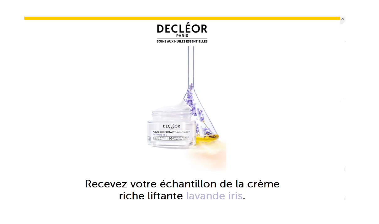 Échantillon gratuit de la crème riche liftante lavande iris de Decléor