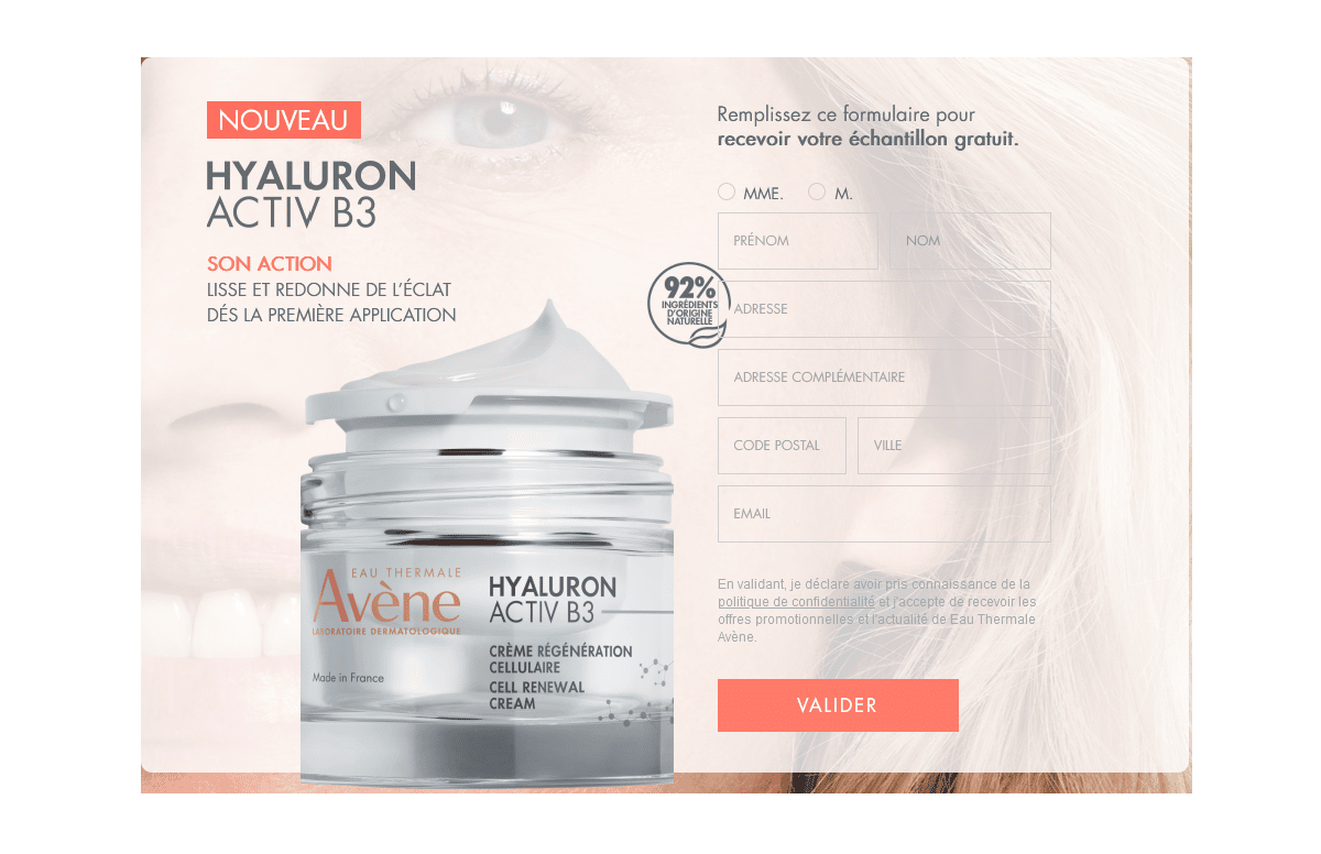 Échantillon gratuit de la crème Hyaluron Activ B3 Avène