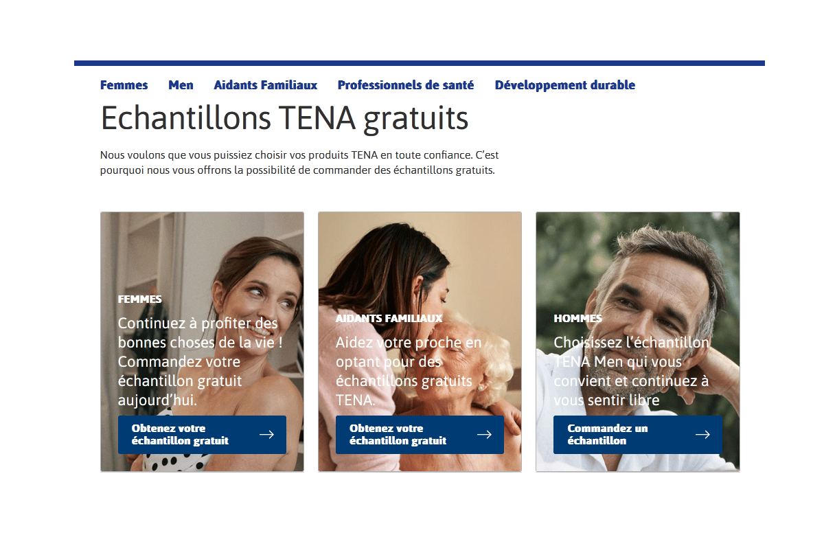 Échantillons gratuits des serviettes TENA à demander sur tena.fr